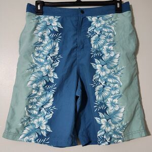 Caribbean Swimwear Blue/Green Swim Trunks w/ Pockets - Medium